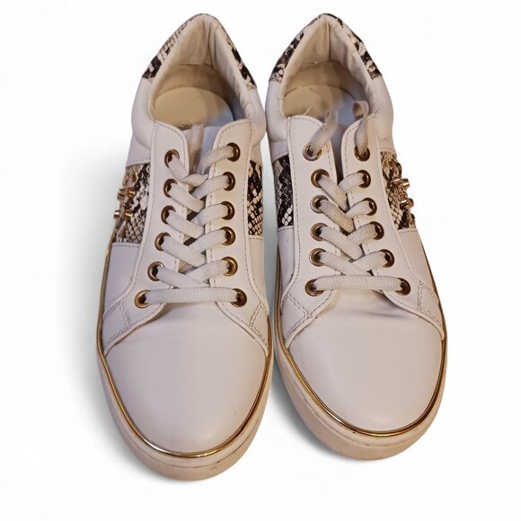 Steve Madden White Gold Studded Snakeskin Fashion Vegan Sneakers Size 6.5 - Picture 2 of 15